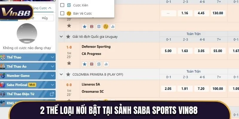 2 thể loại nổi bật tại sảnh Saba Sports Vin88