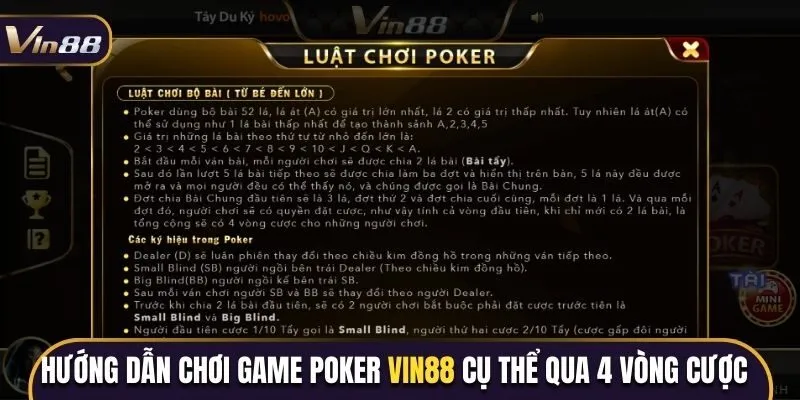 Hướng dẫn chơi game poker Vin88 cụ thể qua 4 vòng cược 